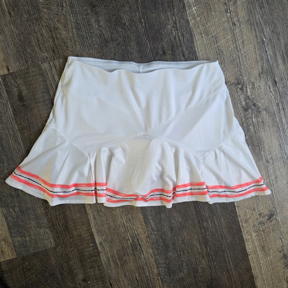 Lucky In Love C'est La Vie White Orange Tennis Pickleball Golf Skirt Size L 12